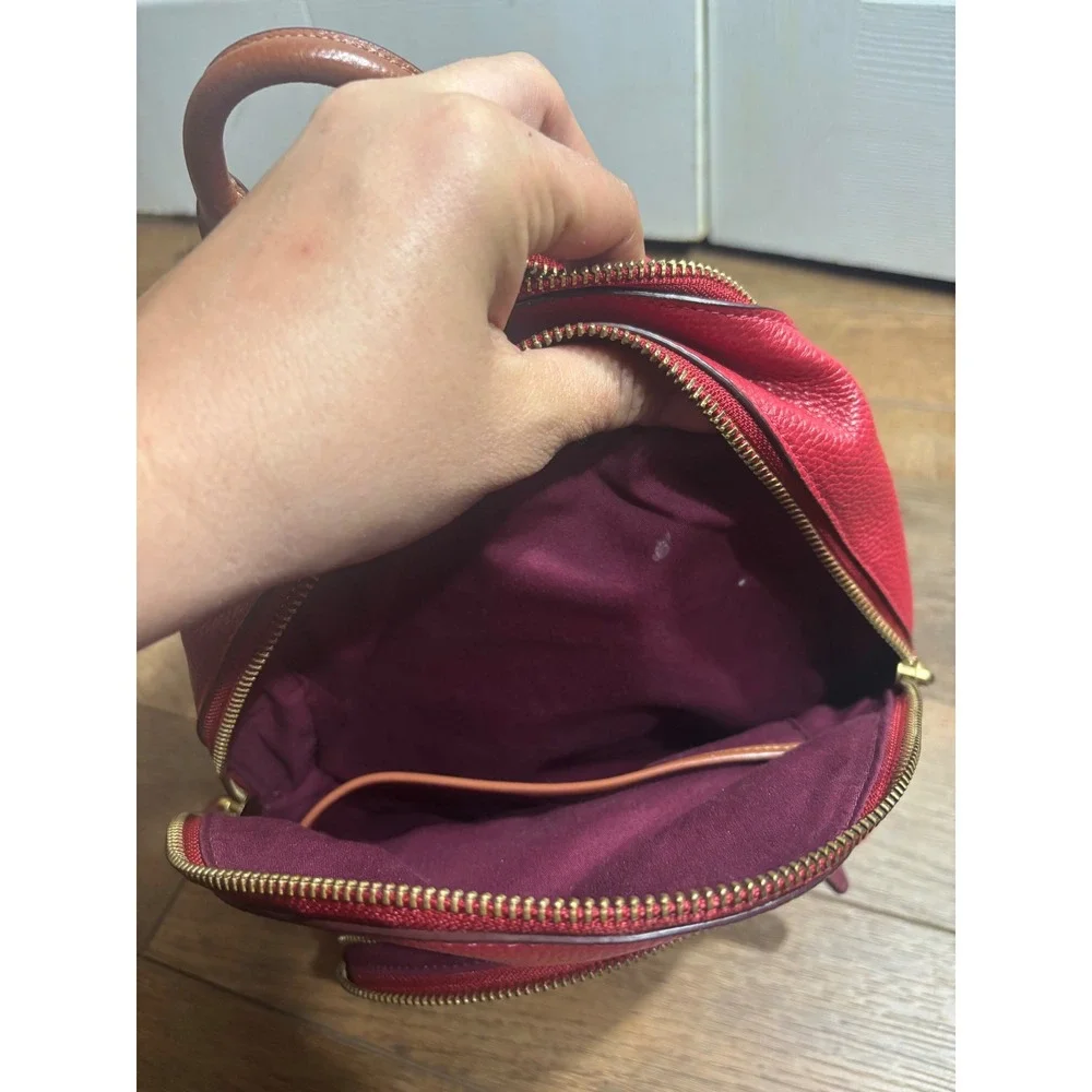 Coach Signature Canvas Leather Backpack Red Burgundy‎ Gold Tone Hardware Mini